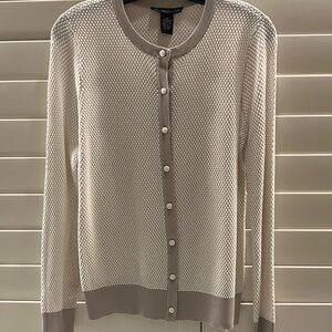 NWT Two Twenty Five Cream and Taupe Button-Front Textured Cardigan